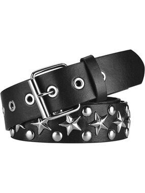 Women's 1 - Black Star Metal Punk Rock Rivet Belt With Bright Pyramid Studded